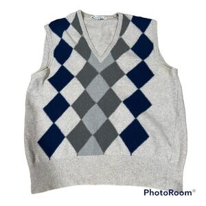 OLEG Cassini angora lana checkered vest with ribbed edging, size 36 or small.